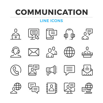 Communication line icons set. Modern outline elements, graphic design concepts, simple symbols collection. Vector line icons