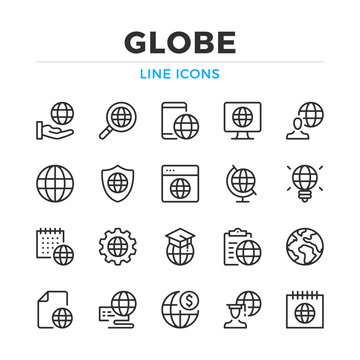 Globe line icons set. Modern outline elements, graphic design concepts, simple symbols collection. Vector line icons