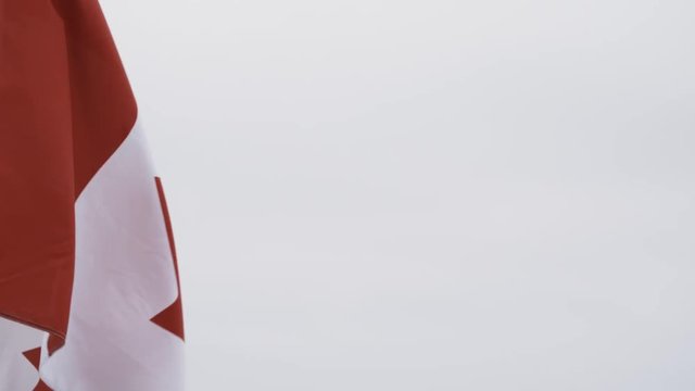 Real Canadian Flag Flapping In Slow Motion On Cloudy Day