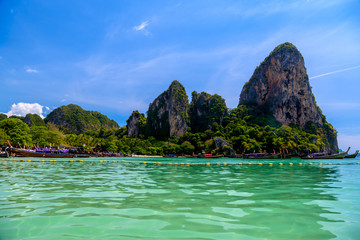 Rocks, water and tropical white sand beach, Railay beach west, A