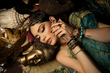 beautiful arabic style bride in ethnic clothes
