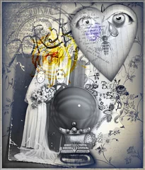 Poster Graffitiachtergrond met magische kristallen bol en esoterische schetsen © Rosario Rizzo