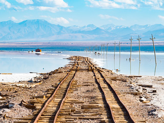 Abandoned rail in chaka salt lake
