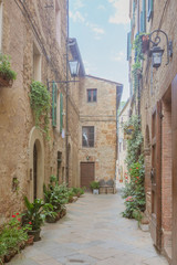 Fototapeta na wymiar Old streets and houses of Pienza, Tuscany, Italy