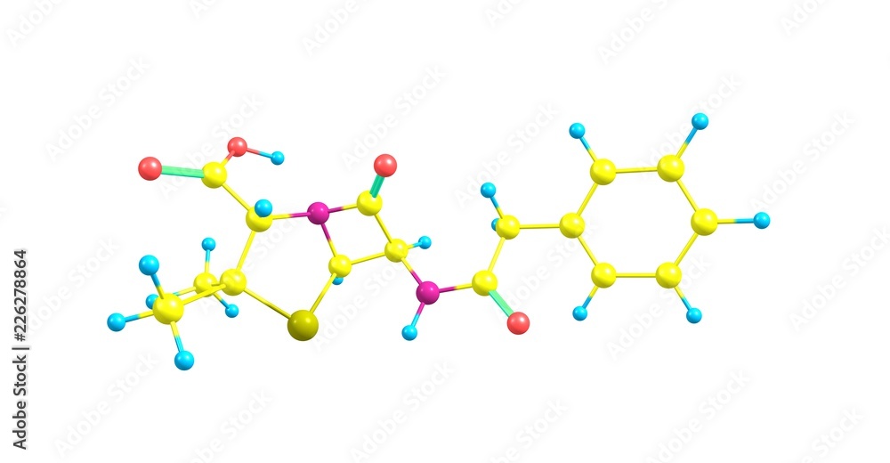 Poster Benzylpenicillin molecular structure isolated on white