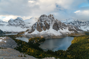 A beautiful morning on a the Canadian Rockies during a snowy September day