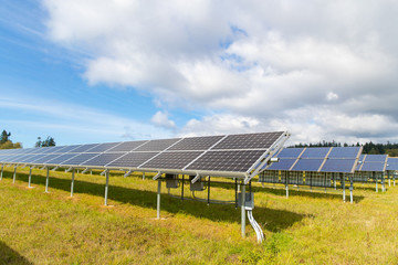 Solar energy panels outside at electricity farm