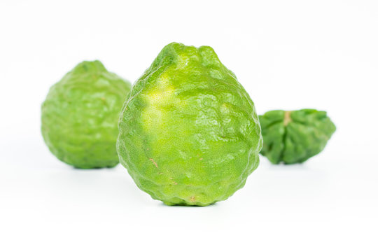 Kaffir Lime fruits on white background, bergamot fruits.