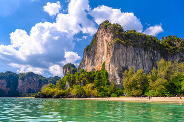 Rocks, water and tropical white sand beach, Railay beach west, A