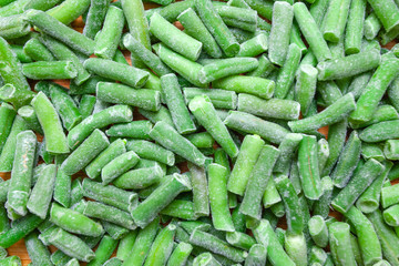 frozen chopped green beans, flat lay, background, texture