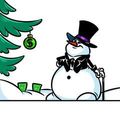 Gray snowman gentleman cartoon illustration Christmas 