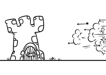 Fortress medieval attack cartoon illustration minimalism coloring page
