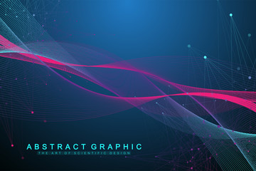 Big Genomic Data Visualization. DNA helix, DNA strand, DNA Test. Molecule or atom, neurons. Abstract structure for Science or medical background, banner.
