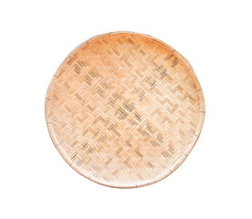 Traditional handcraft wood woven tray isolated on white background with clipping path