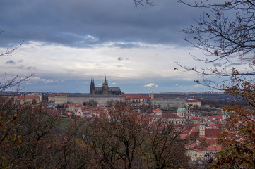 Fototapeta na wymiar View of St. Vitus Cathedral and Prague Castle in late autumn