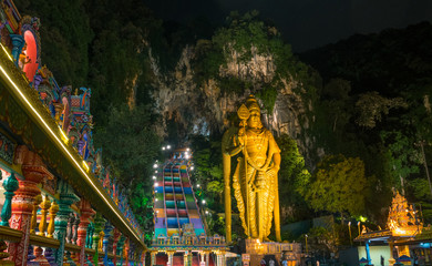 Batu Caves Kuala Lumpur Malaysia, scenic interior limestone cavern decorated with temples and Hindu shrines, travel destination in South East Asia trip.