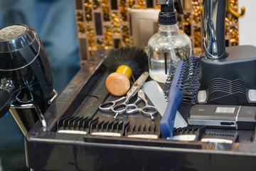 Tools in the barber shop for men shaving and shaving