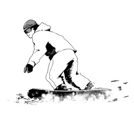 スノーボードをする人　線画イラスト
