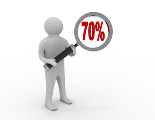 3d people - man, person with magnifying glass and 70%