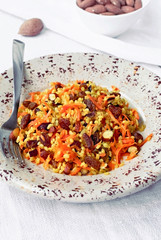 Curried Bulgur with Carrots and Raisins, Bulgur Salad Recipe, Stock Photo