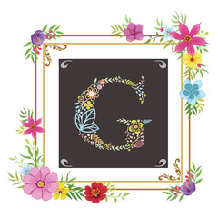 letter G initial with floral vector