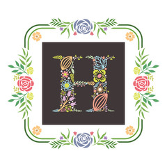 letter H initial with floral vector