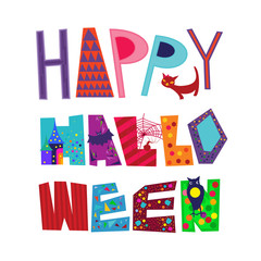 Colorful representation of Happy Halloween typography on a white isolated background