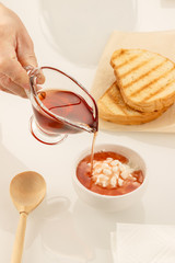 Sunday breakfast with toasts, cottage cheese, jam