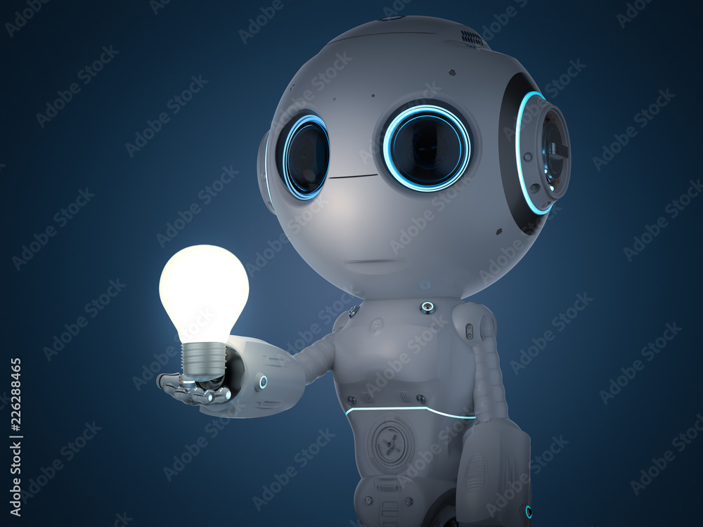 Poster mini robot with lightbulb