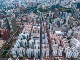Fototapeta na wymiar Hong Kong City at aerial view in the sky