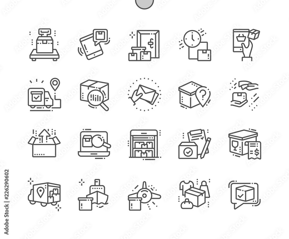 Poster delivery well-crafted pixel perfect vector thin line icons 30 2x grid for web graphics and apps. sim