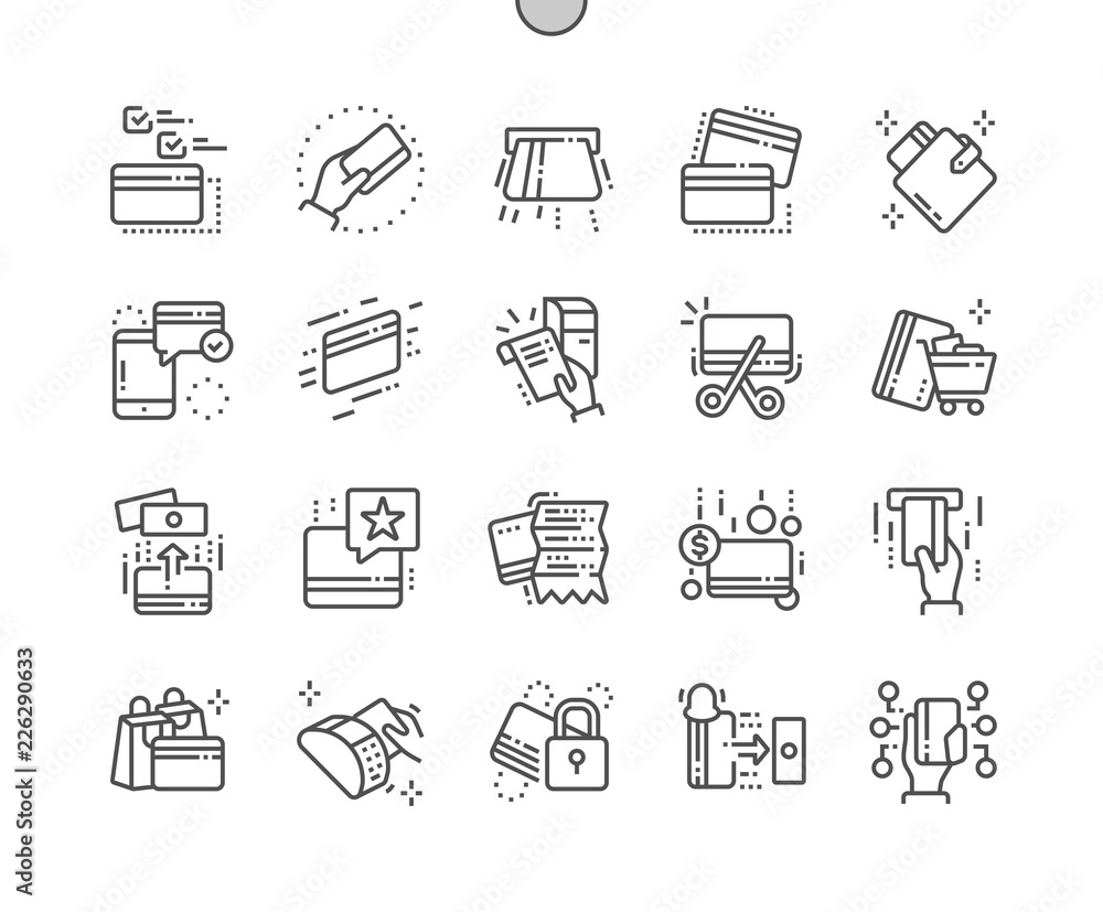 Aufkleber credit card well-crafted pixel perfect vector thin line icons 30 2x grid for web graphics and apps. 