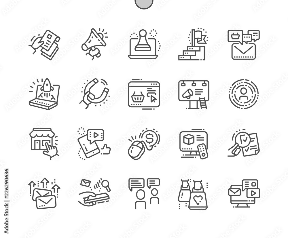 Poster marketing well-crafted pixel perfect vector thin line icons 30 2x grid for web graphics and apps. si