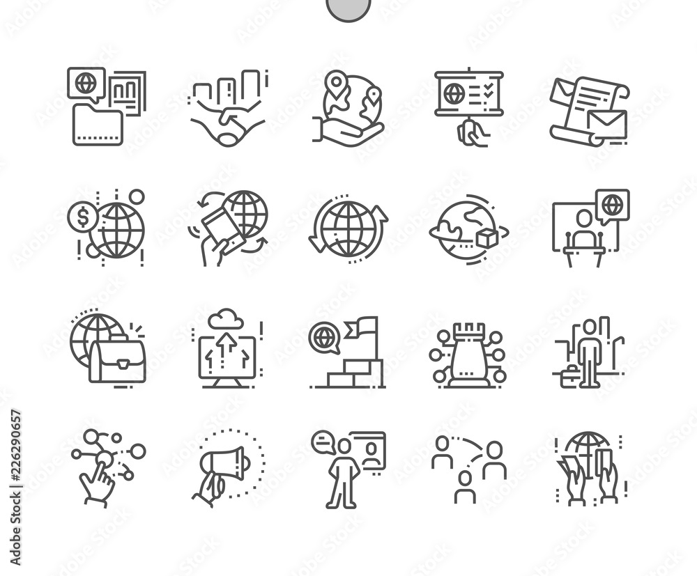 Poster global business well-crafted pixel perfect vector thin line icons 30 2x grid for web graphics and ap