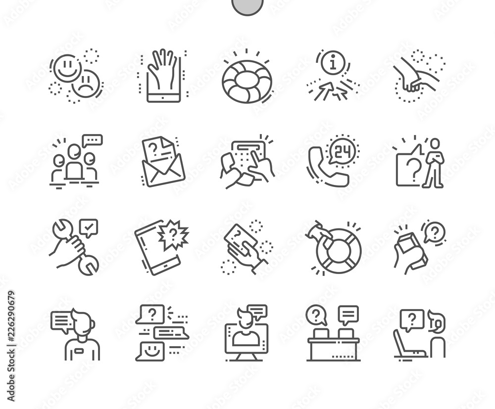 Poster help and support well-crafted pixel perfect vector thin line icons 30 2x grid for web graphics and a