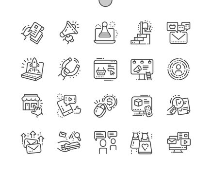 Marketing Well-crafted Pixel Perfect Vector Thin Line Icons 30 2x Grid for Web Graphics and Apps. Simple Minimal Pictogram