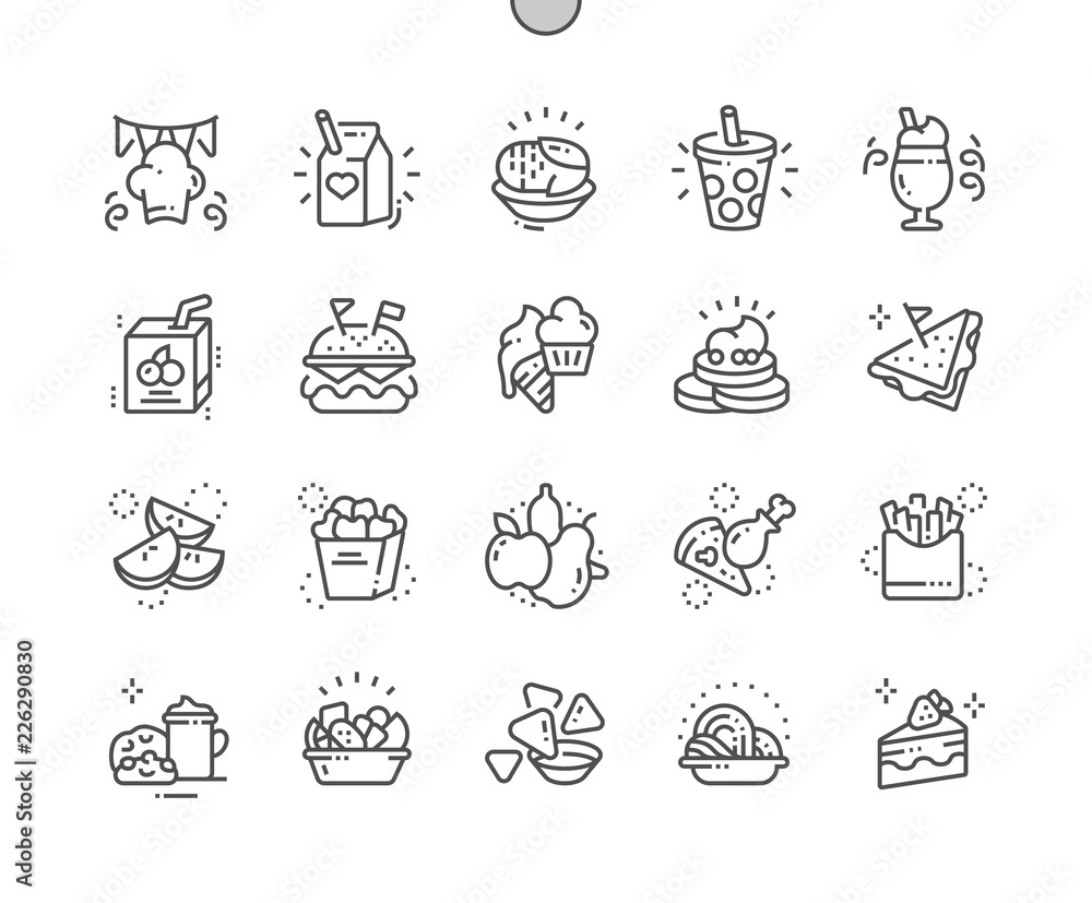 Poster kids meals well-crafted pixel perfect vector thin line icons 30 2x grid for web graphics and apps. s