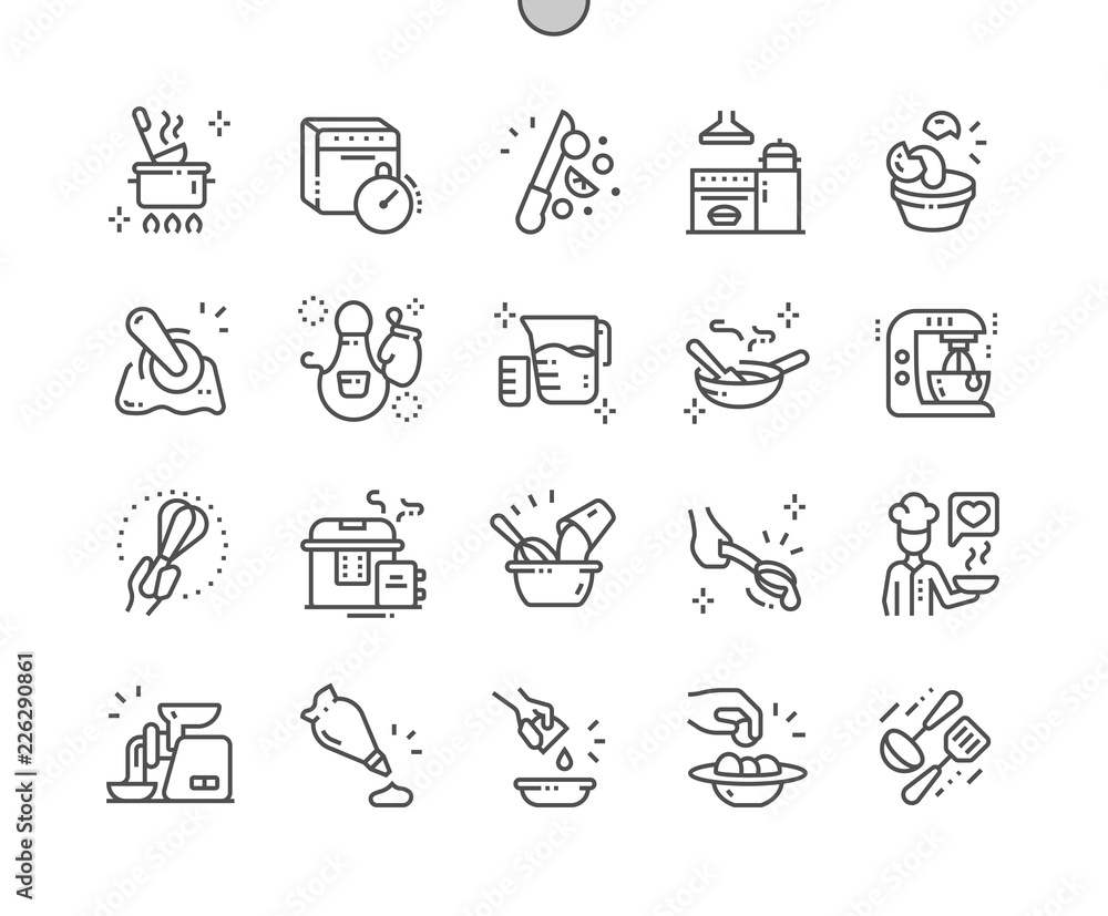 Poster kitchen well-crafted pixel perfect vector thin line icons 30 2x grid for web graphics and apps. simp