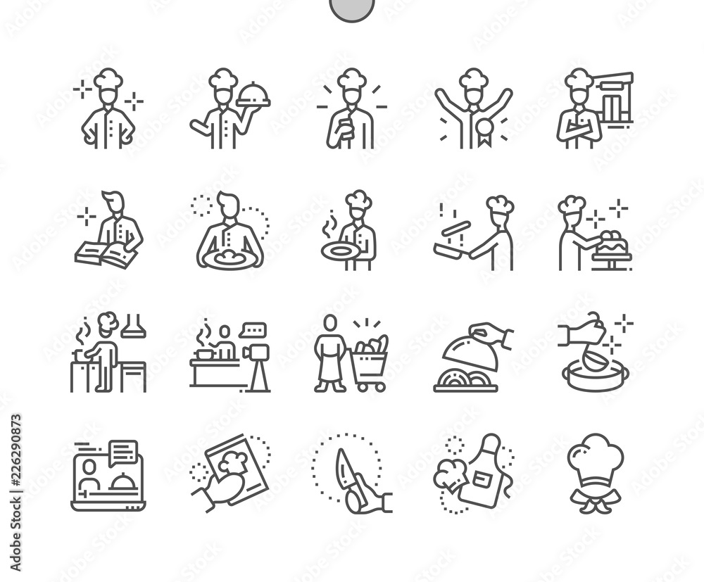 Poster chef well-crafted pixel perfect vector thin line icons 30 2x grid for web graphics and apps. simple 