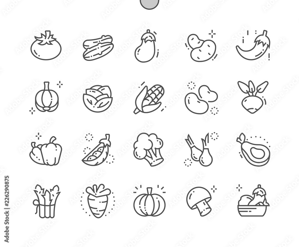 Poster vegetables well-crafted pixel perfect vector thin line icons 30 2x grid for web graphics and apps. s