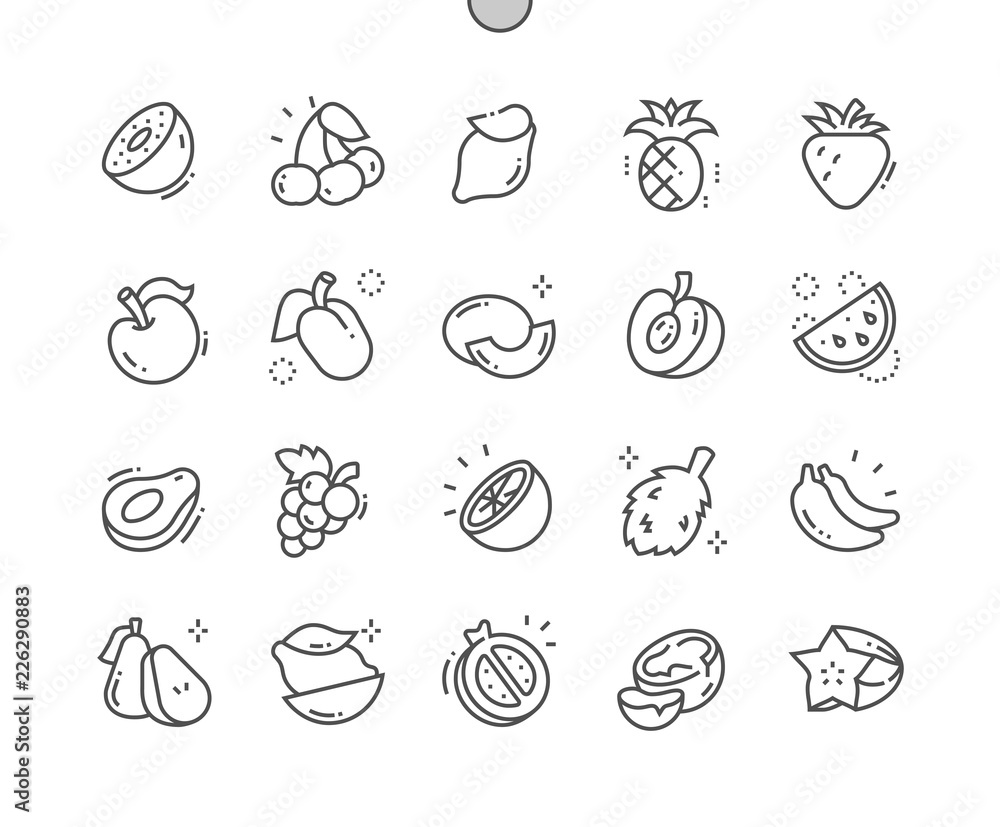 Poster fruits well-crafted pixel perfect vector thin line icons 30 2x grid for web graphics and apps. simpl