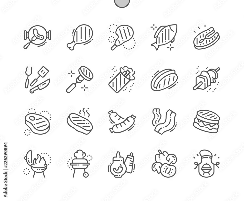 Poster bbq 2 well-crafted pixel perfect vector thin line icons 30 2x grid for web graphics and apps. simple