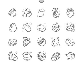 Fruits Well-crafted Pixel Perfect Vector Thin Line Icons 30 2x Grid for Web Graphics and Apps. Simple Minimal Pictogram