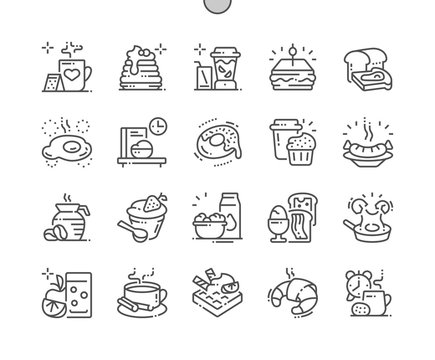 Breakfast Well-crafted Pixel Perfect Vector Thin Line Icons 30 2x Grid for Web Graphics and Apps. Simple Minimal Pictogram