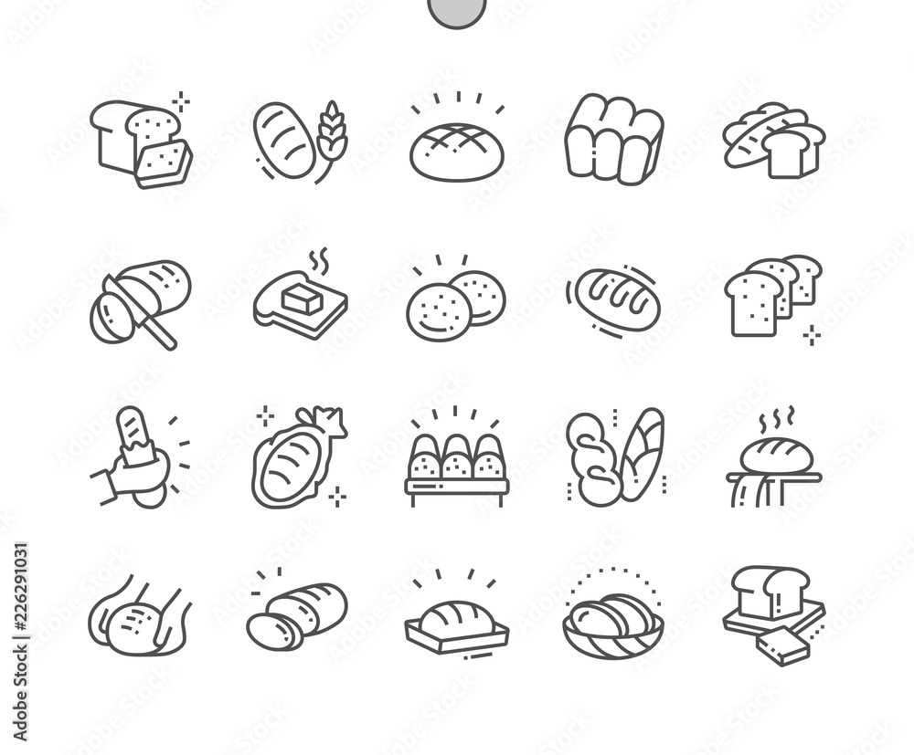 Poster bread well-crafted pixel perfect vector thin line icons 30 2x grid for web graphics and apps. simple