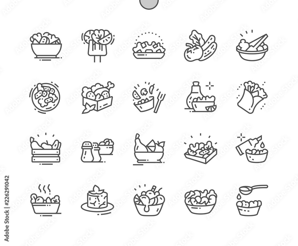 Poster salads well-crafted pixel perfect vector thin line icons 30 2x grid for web graphics and apps. simpl