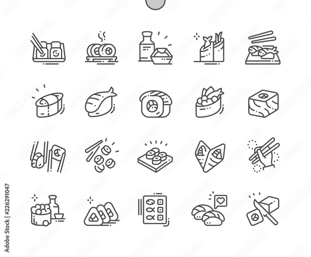 Poster sushi well-crafted pixel perfect vector thin line icons 30 2x grid for web graphics and apps. simple