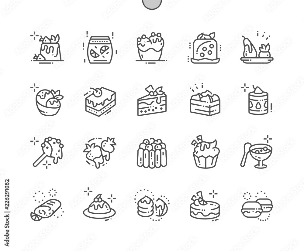 Poster desserts well-crafted pixel perfect vector thin line icons 30 2x grid for web graphics and apps. sim