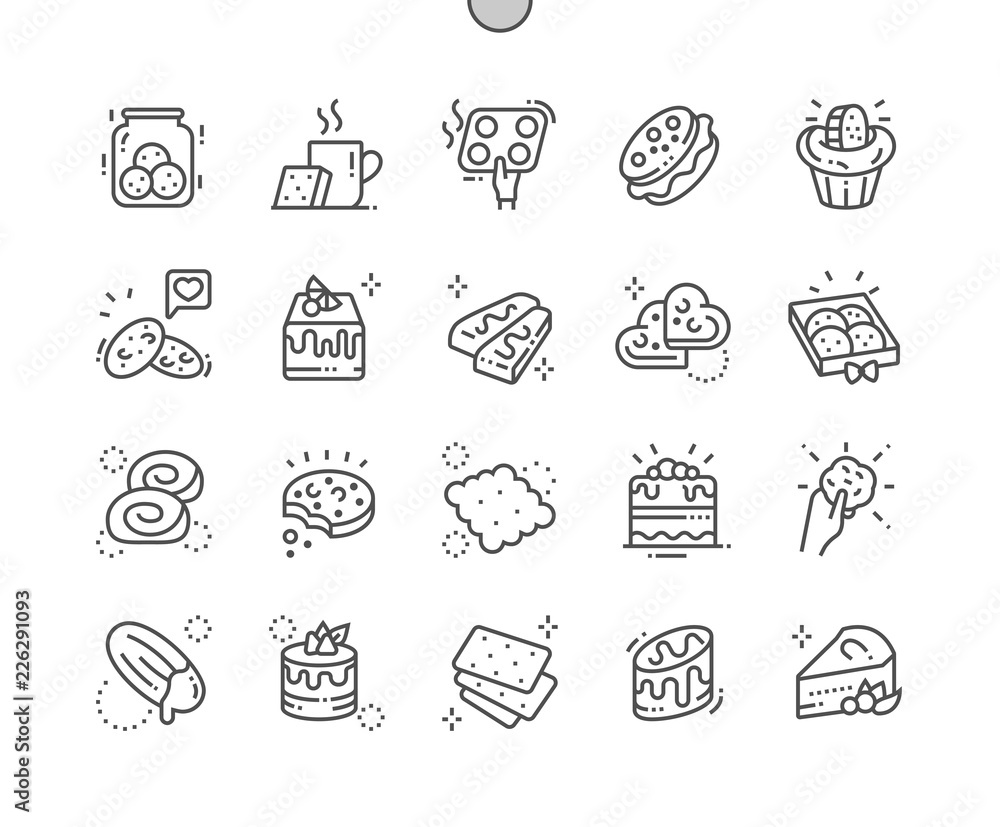Poster cakes and cookies well-crafted pixel perfect vector thin line icons 30 2x grid for web graphics and 