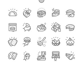 Pies and Pasties Well-crafted Pixel Perfect Vector Thin Line Icons 30 2x Grid for Web Graphics and Apps. Simple Minimal Pictogram